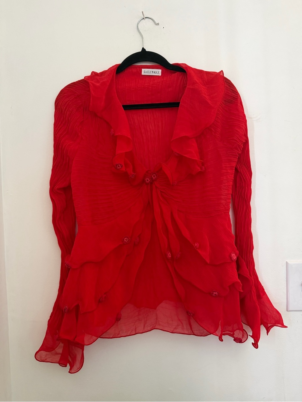 Prettiest Red Ruffle-Front Chiffon Blouse